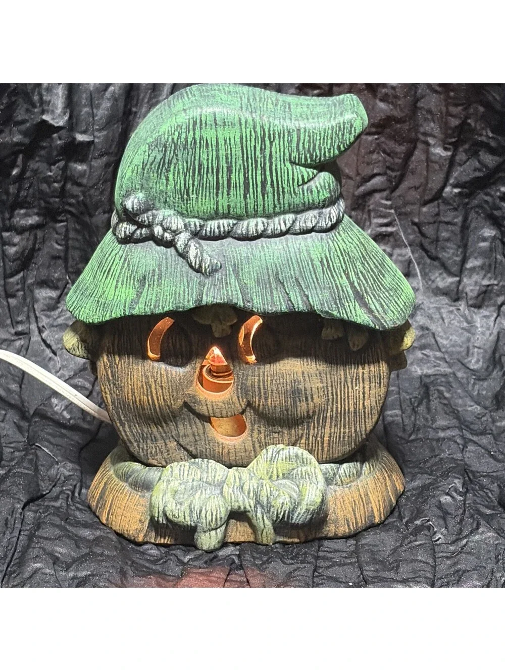 Vtg Halloween Ceramic Scarecrow Head Light Hand Painted